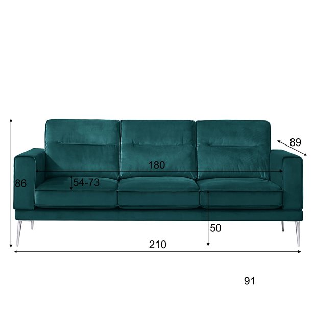 Καναπές Τριθέσιος Cielo Πράσινος 210 x 89 x 86