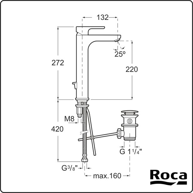 L20 High-Neck Washbasin Mixer With Pop Up Waste Roca A5A3C09C00