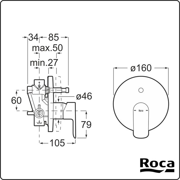 Cala Concealed Shower / Bath Mixer With Automatic Divert And 2 Outlets Roca A5A066EC00