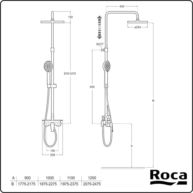 Even-M Single-Lever Mixer Shower System With Adaptable Shelf And Round Head Shower Roca A5A9790C00