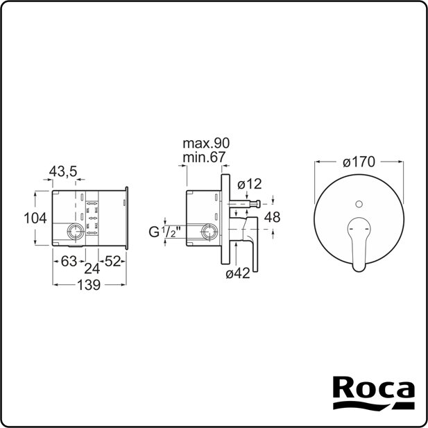 Arola Round Concealed Shower / Bath Mixer Roca A5A0b6AC0K