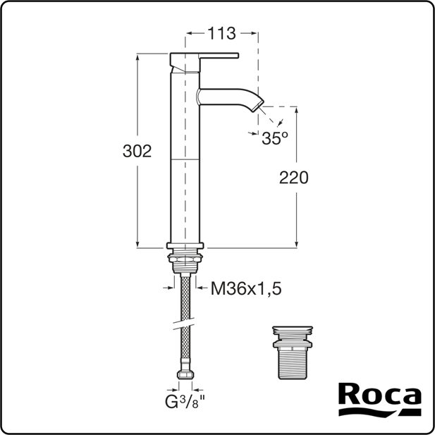 Carelia High-Neck Washbasin Mixer Roca A5A378AC0K