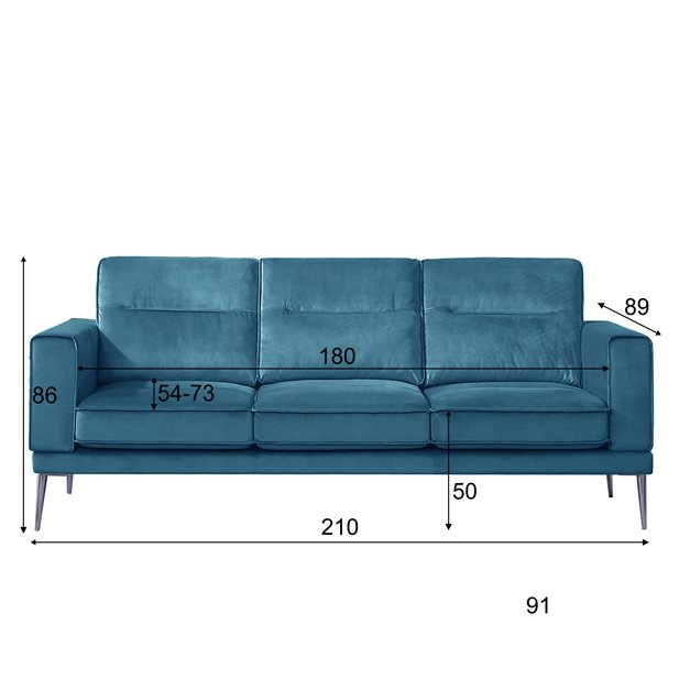 Καναπές Τριθέσιος Cielo Μπλε 210 x 89 x 86