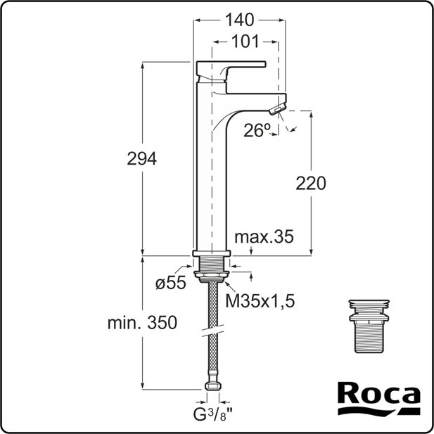 Arola High-Neck Washbasin Mixer Roca A5A376AC0K