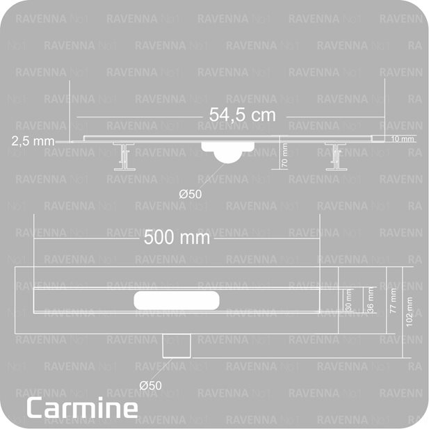 Κανάλι - Σιφώνι Δαπέδου Ανοξείδωτο Carmine Piticare Shine 50cm Mε σχάρα Ιnox SS304
