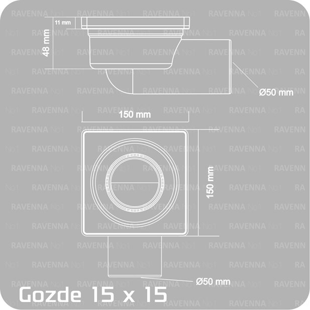 Gozde Black 15 x 15 Shower Stainless Steel Waste