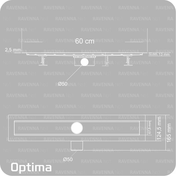 Κανάλι - Σιφώνι Δαπέδου Optima Project Black Duz 60 cm Mε σχάρα Ιnox SS304 και μόνωση