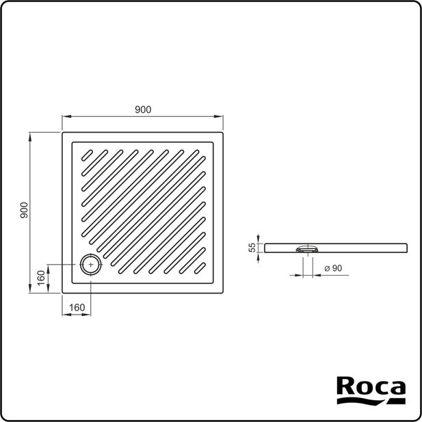 Roca Roma Ντουζιέρα Πορσελάνης 90x90x5,5 A374123000 Τετράγωνη