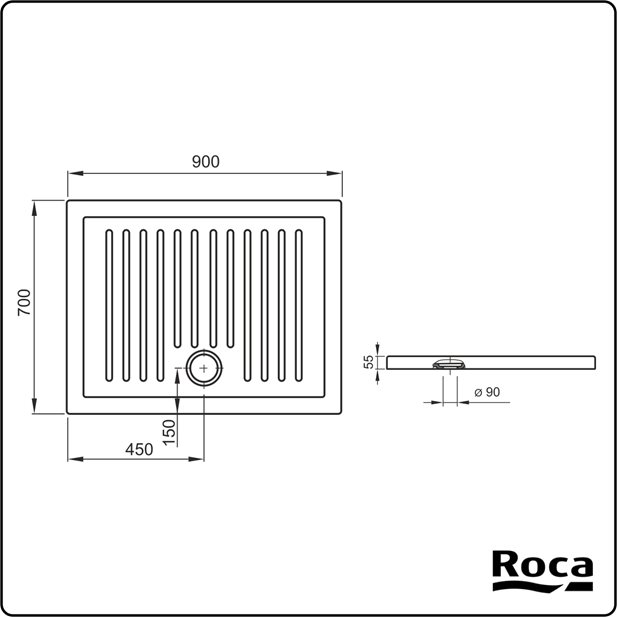 Roca Roma Rectangular Vitreous China Shower Tray 90x70x5,5 A374122000