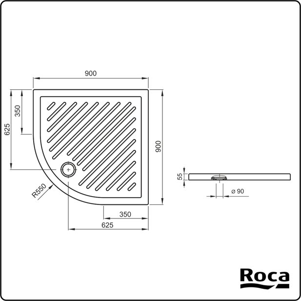 Roca Roma Ντουζιέρα Πορσελάνης 90x90x5,5 A374124000 Ημικυκλική