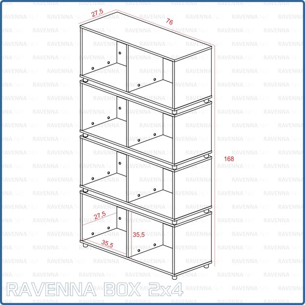 Ravenna Box 2 x 4 Red Shelves Unit