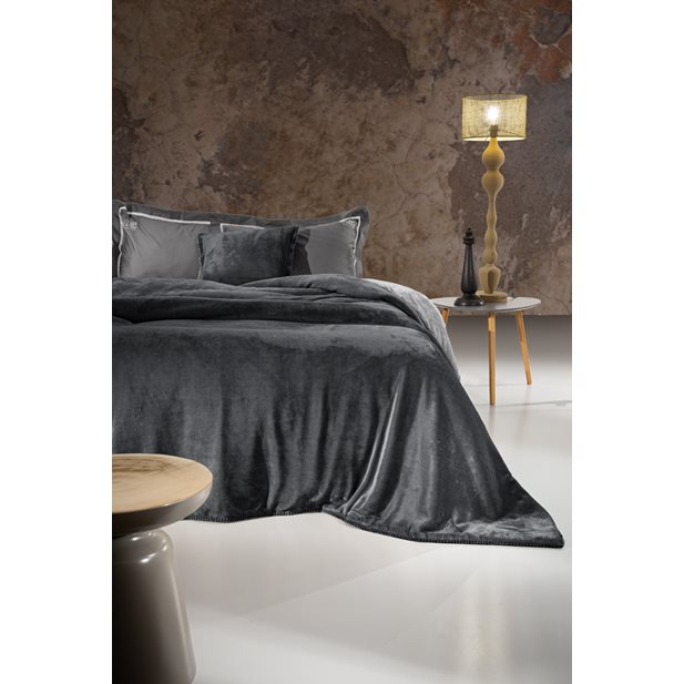 Guy Laroche Velvet Anthracite Set Single Blanket & Pillow 160 x 200