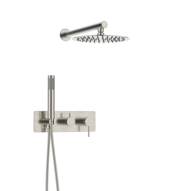 Delmar 12 Brushed Nickel Wall Set Concealed Shower Mixer With 2 Functions