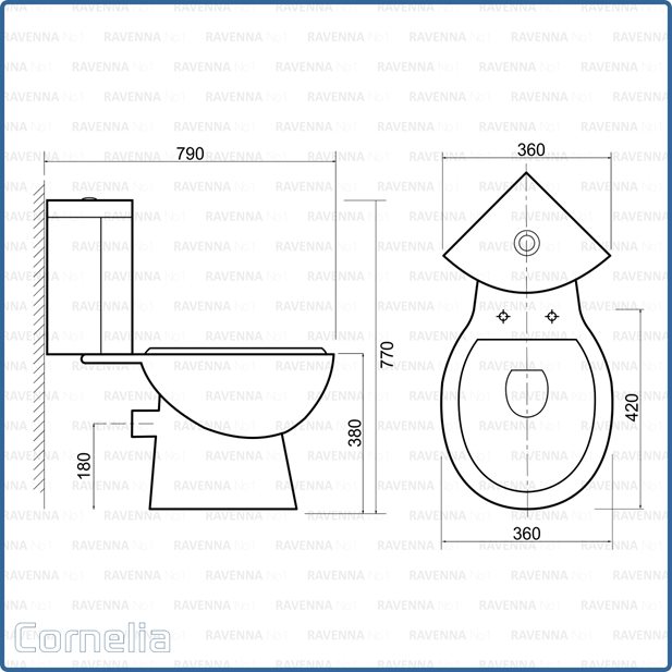 Corner Toilet Set Cornelia with P-trap 79 x 36 x 39,5