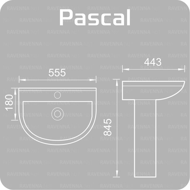Pascal Washbasin with Full Pedestral 55.5 x 44.3 x 84.5