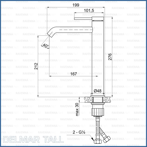 Delmar Tall Brushed Nickel Single-Lever Washbasin Mixer