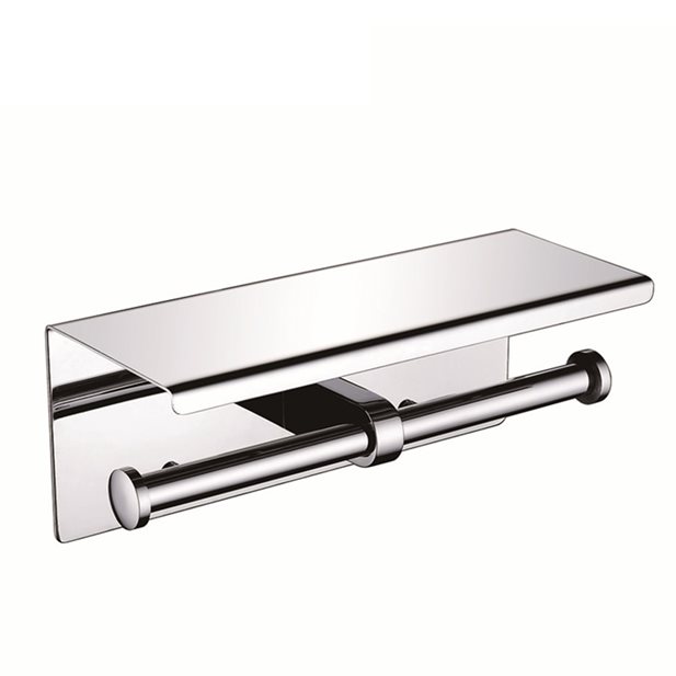 Leto Double Toilet Roll Holder with Shelf Inox
