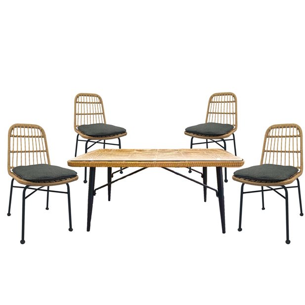 Outdoor Dining Set with Hulst Table and 4 Kessel Chair
