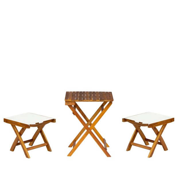 Outdoor Acacia Wood Lounge Set with Cindy Table and 2 Primus Beige Stool