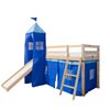 Betty Natural Loft Bed with Tower and Blue Tent 198 x 213 x 110