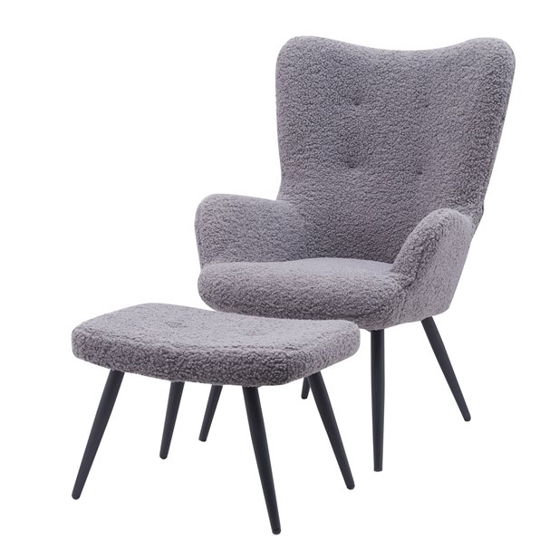 Comfy Grey Armchair with Footrest