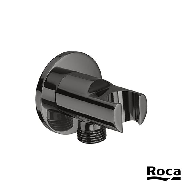 Round Water Inlet 1/2" Connection With Shower Bracket in Titanium Black ROCA A5B5250CN0