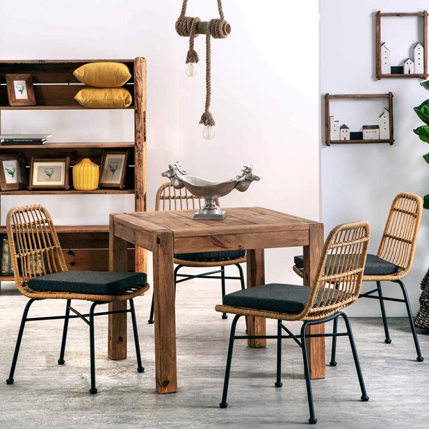 Lomma Wooden Dining Set with 4 Kessel Chairs