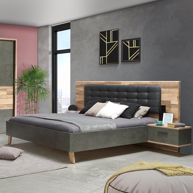 Κρεβάτι Διπλό με κομοδίνα Benedito Καφέ-Ανθρακί 266,5 x 209,9 x 120