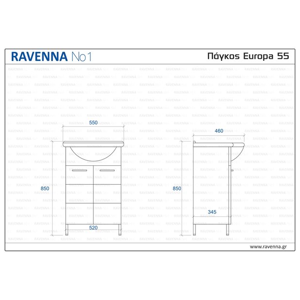 Bathroom Floor standing Cabinet Europa 55  55 x 46 x 85