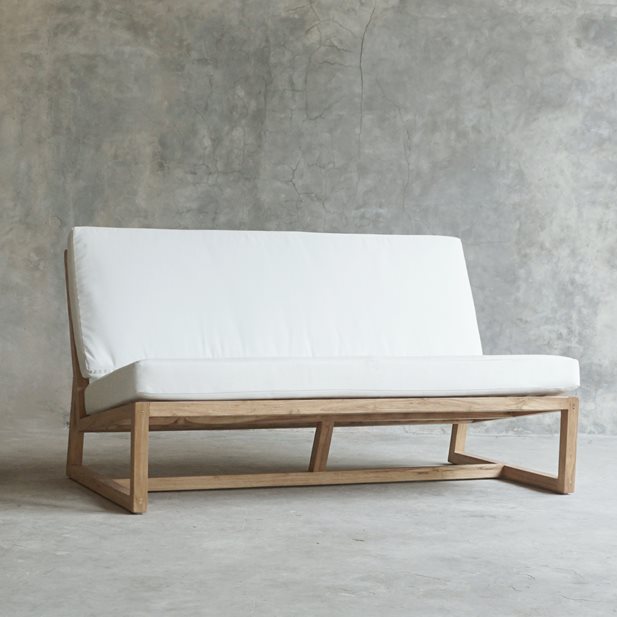 Skov Natural-White Teak Wood 2 Seater Sofa