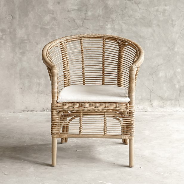 Melissa Natural-White Rattan Wood Armchair