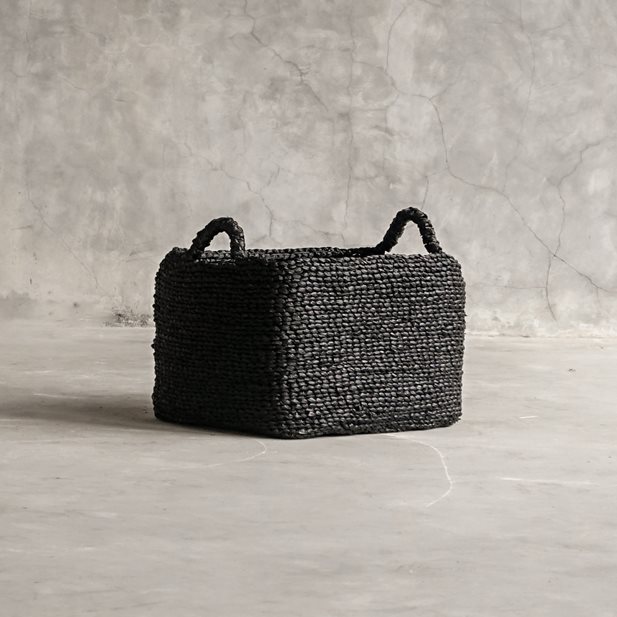 Hannu Black Medium Rattan Wood Basket
