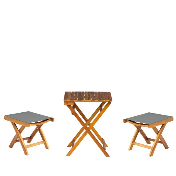 Outdoor Acacia Wood Lounge Set with Cindy Table and 2 Primus Grey Stool