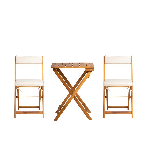 Σετ Τραπεζαρίας Κήπου Ξύλινο Elovia Φυσικό Ακακία Με 2 Καρέκλες Και Μαξιλάρια Μπεζ 55 x 55 x 72