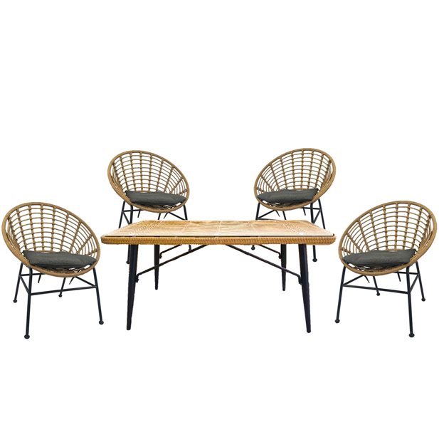 Outdoor Dining Set with Hulst Table and 4 Helmond Armchair