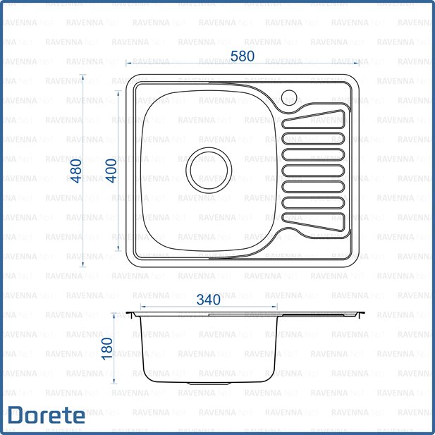 Dorete Stainless Steel Sink 58 x 48 x 18
