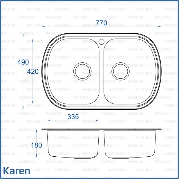 Karen Stainless Steel Sink 77 x 49 x 18