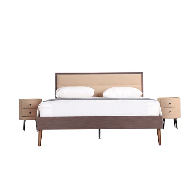 Κρεβάτι Διπλό Isteren Pro Καρυδιά & Beige 209 x 165.5 x 105.5