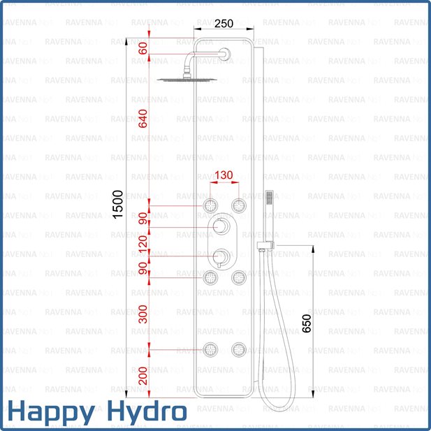 Happy Hydro Grey 150 x 25 Shower Tower