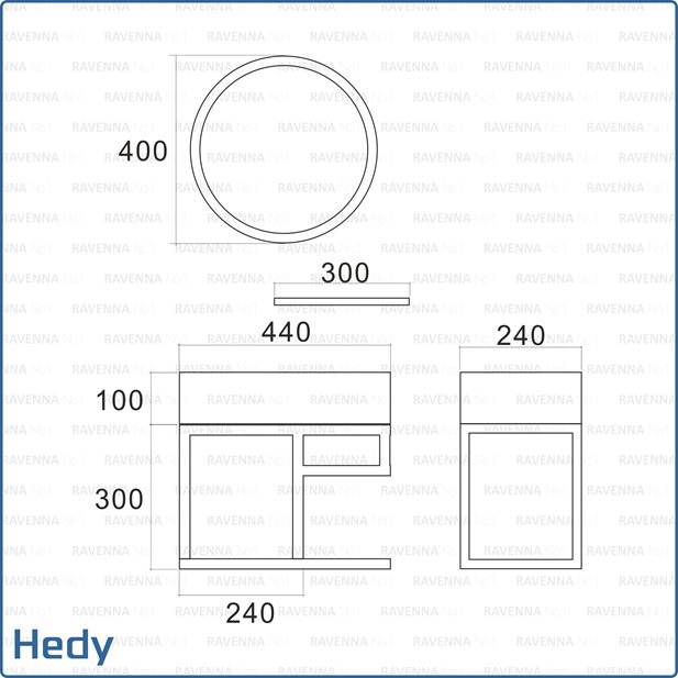 Σετ Μεταλλικό Έπιπλο Κρεμαστό Hedy 44 x 22 Με Νιπτήρα Και Καθρέπτη LED Φ40