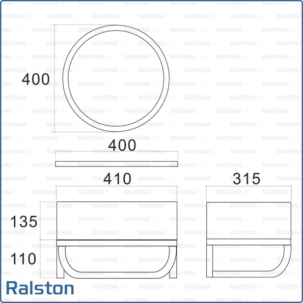 Σετ Μεταλλικό Έπιπλο Κρεμαστό Ralston 40,5 x 30 Με Νιπτήρα Και Καθρέπτη LED Φ40