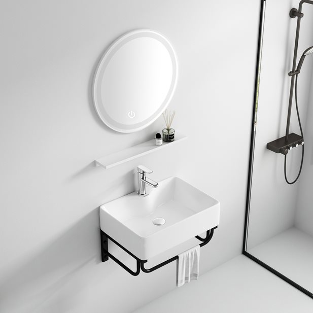 Wall Hung Set Metal bathroom furniture Ralston 40,5 x 30  with washbasin and mirror LED Φ40