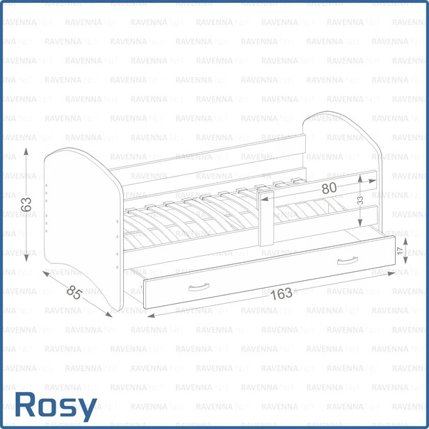 Rosy Children's Bed with Top Matress and Drawer 163 x 85 x 65