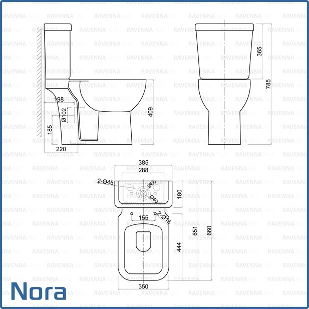 Toilet Set Nora with S-trap 66 x 35 x 41