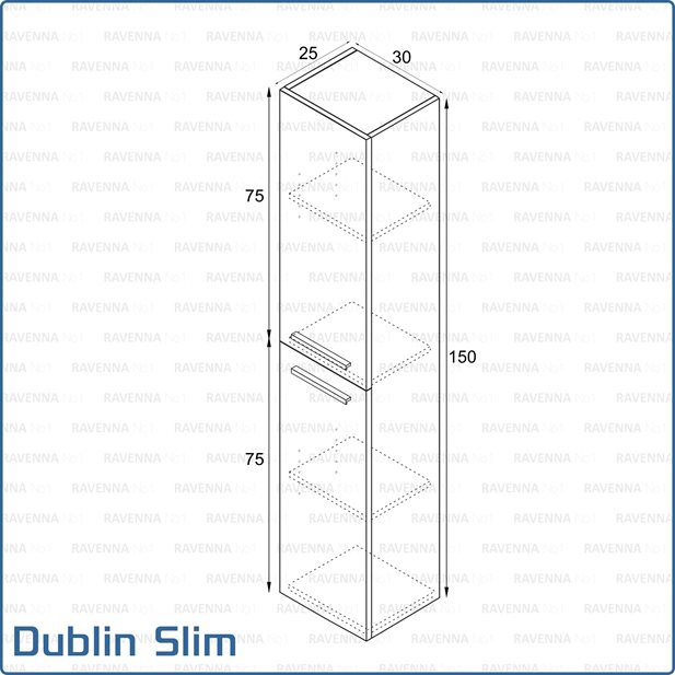 Dublin Slim Roble Alaska Bathroom Wall Hung Column Unit 30 x 25 x 150