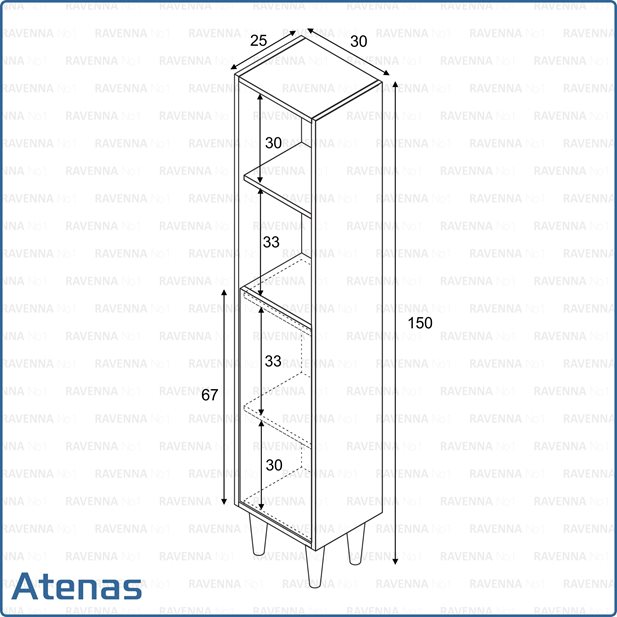 Atenas Roble/White Brillo Bathroom Floor Standing Column Unit 30 x 25 x 150