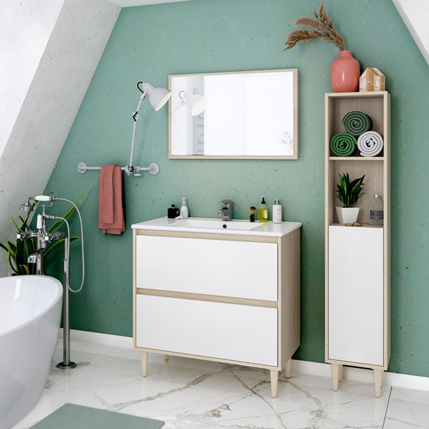 Bathroom Floor Standing Furniture Atenas 80 Roble/White Brillo 80 x 45 x 80