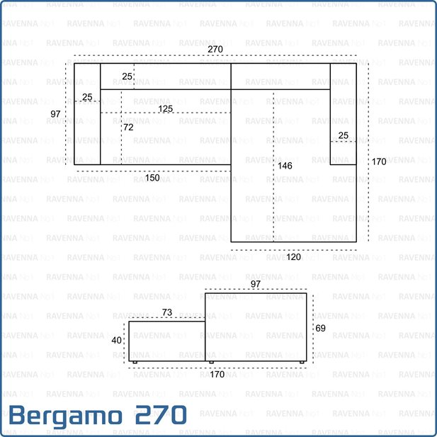 Γωνιακός Καναπές Bergamo 270 Cement Grey Δεξιά Γωνία 270 x 170 x 69