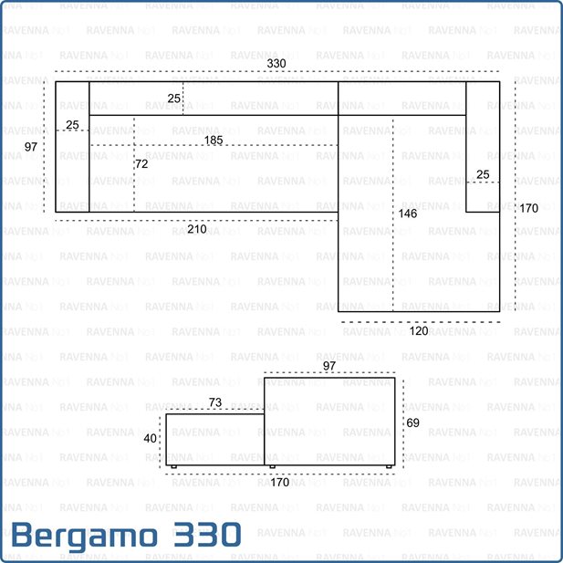 Γωνιακός Καναπές Bergamo 330 Cement Grey Δεξιά Γωνία 330 x 170 x 69