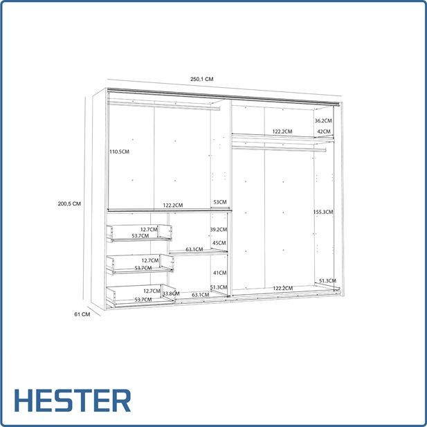 Ντουλάπα Hester White 250,1 x 61 x 200,5